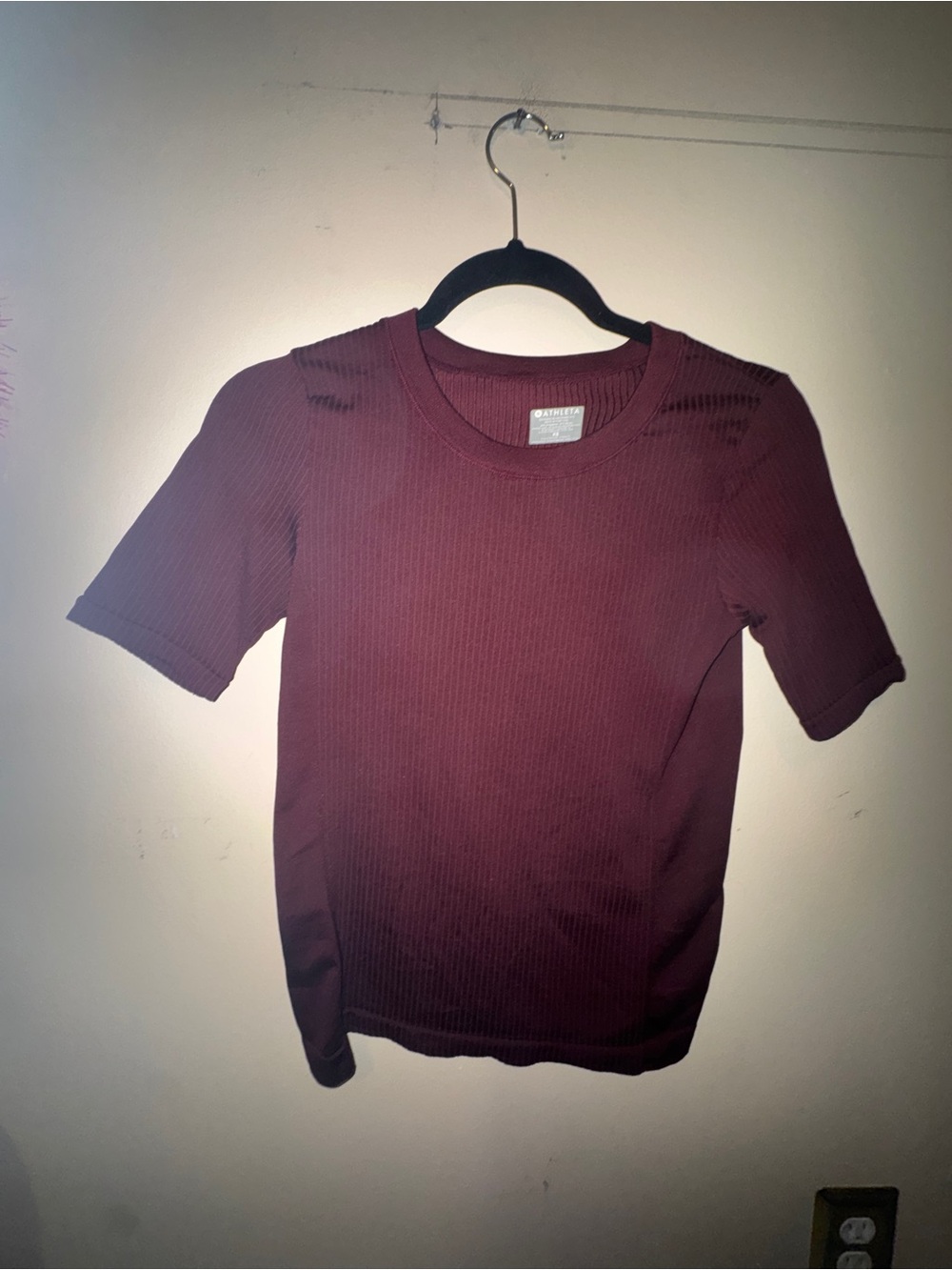 Athleta Ribbed Short Sleeve Top in Deep Burgundy